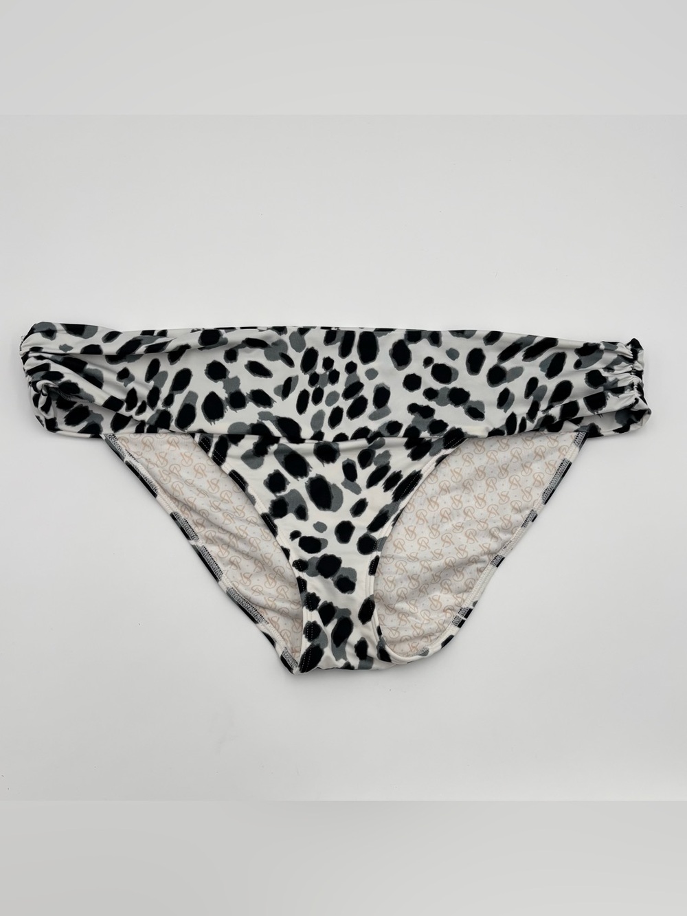 Victoria Secret Swim Rushed Bikini Bottom White Black Leopard Size L